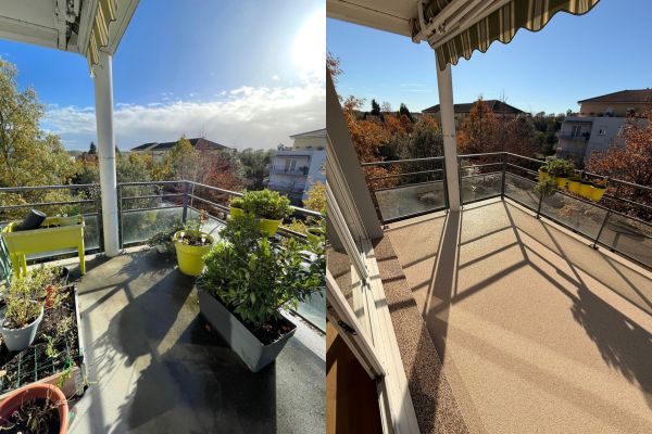 Balcon rénové en moquette de pierre