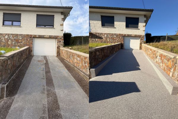 Descente de garage en moquette de pierre