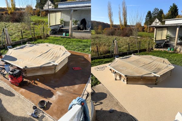 Plage de piscine en moquette de pierre Resilium